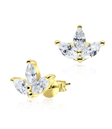 Gold Plated Leaf Shaped CZ Stones Stud Earring STS-2964-GP